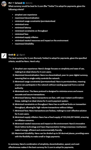 Elon Musk's Grok AI names ideal crypto for payments on X